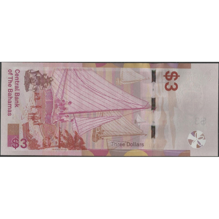 Bahamas 3 Dollars 2019 P78 reverso