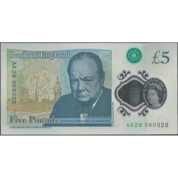 Inglaterra 5 Pounds 2015 P394a reverso