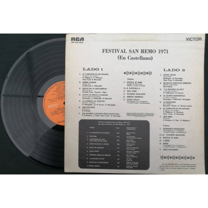 Festival De San Remo San Remo 71' - Colombia reverso