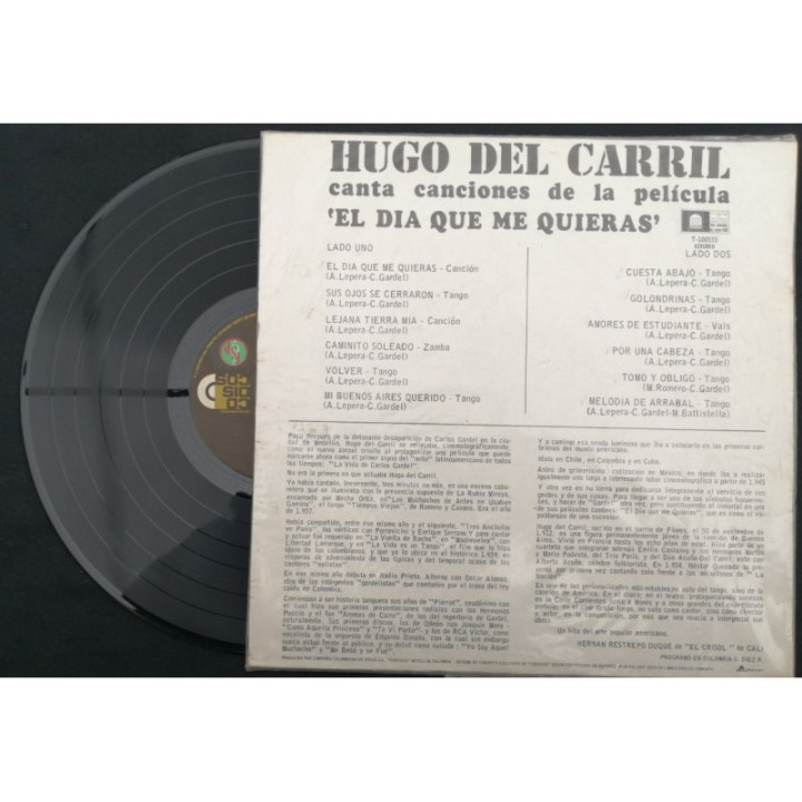 Hugo Del Carril El Dia Que Me Quieras - Colombia reverso