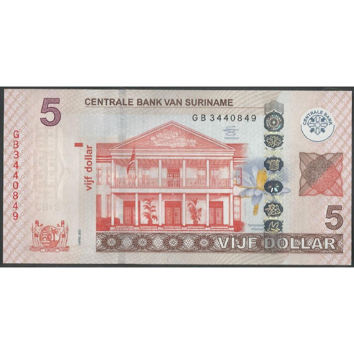 Suriname 5 Dollars 1 Abr 2012 P162b