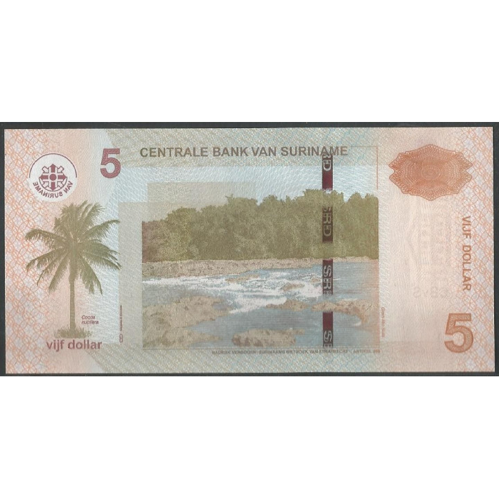 Suriname 5 Dollars 1 Abr 2012 P162b reverso