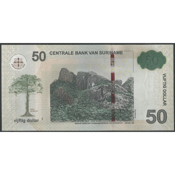 Suriname 50 Dollars 1 Jun 2020 P167 reverso