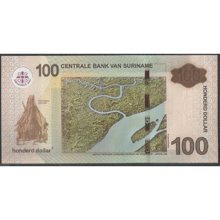 Suriname 100 Dollars 1 Jun 2020 P166d reverso