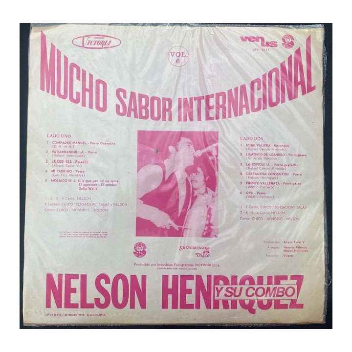 Nelson Henriquez Y Su Combo Mucho sabor internacional (vinilo azul) - Colombia 1973 reverso