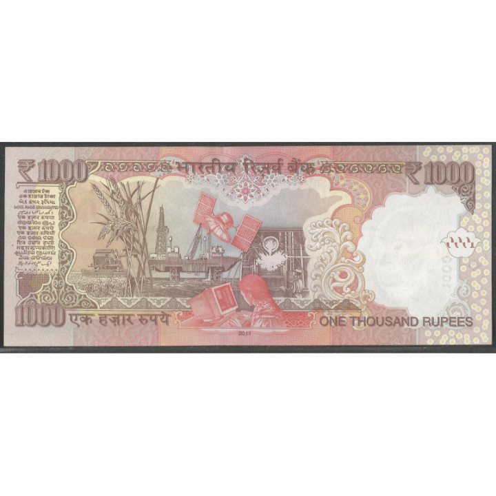 India 1.000 Rupias 2011 P107b reverso