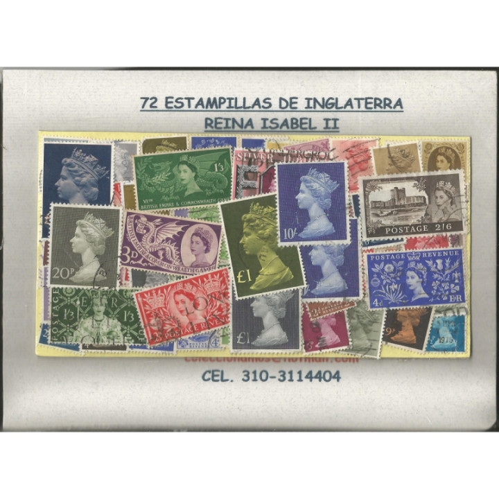 Inglaterra 72 estampillas Reina Isabel II usadas