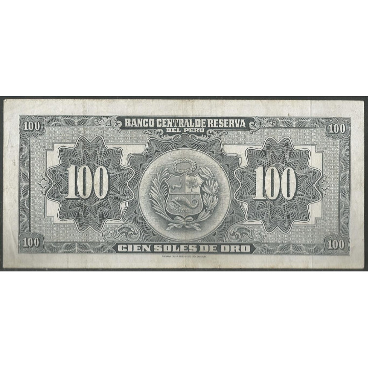 Peru 100 Soles 13 Mar 1964 P86a reverso