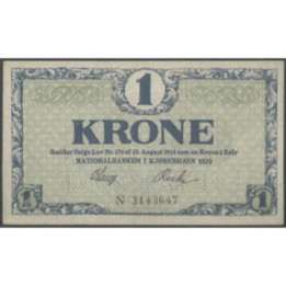 Dinamarca 1 Krone 1920 Serie N P12e