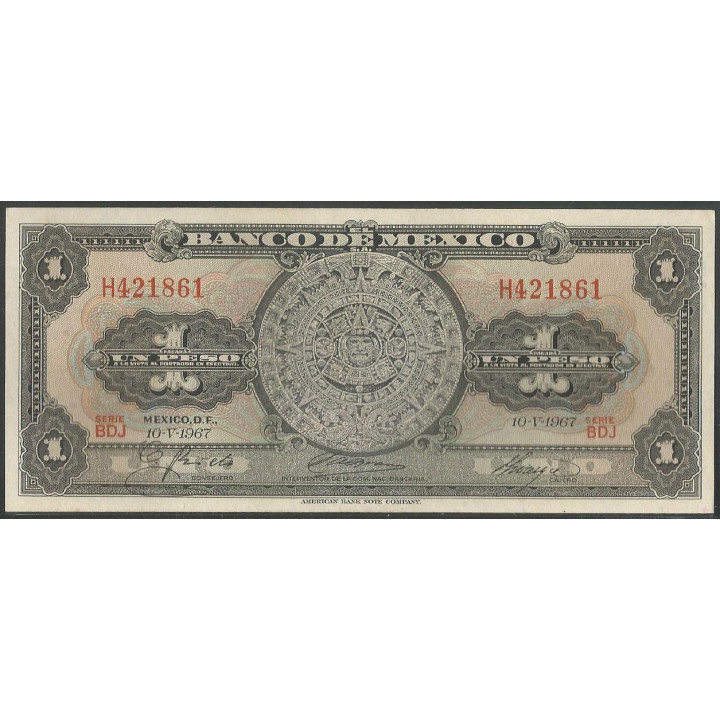 Mexico 1 Peso 10 May 1967 Serie BDJ P59j