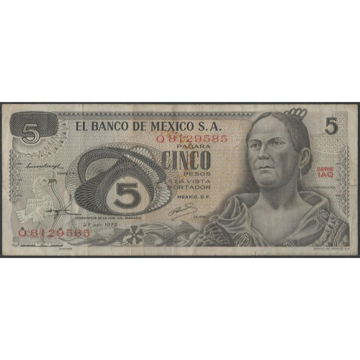 Mexico 5 Pesos 27 Jun 1972 Serie 1AQ P62c