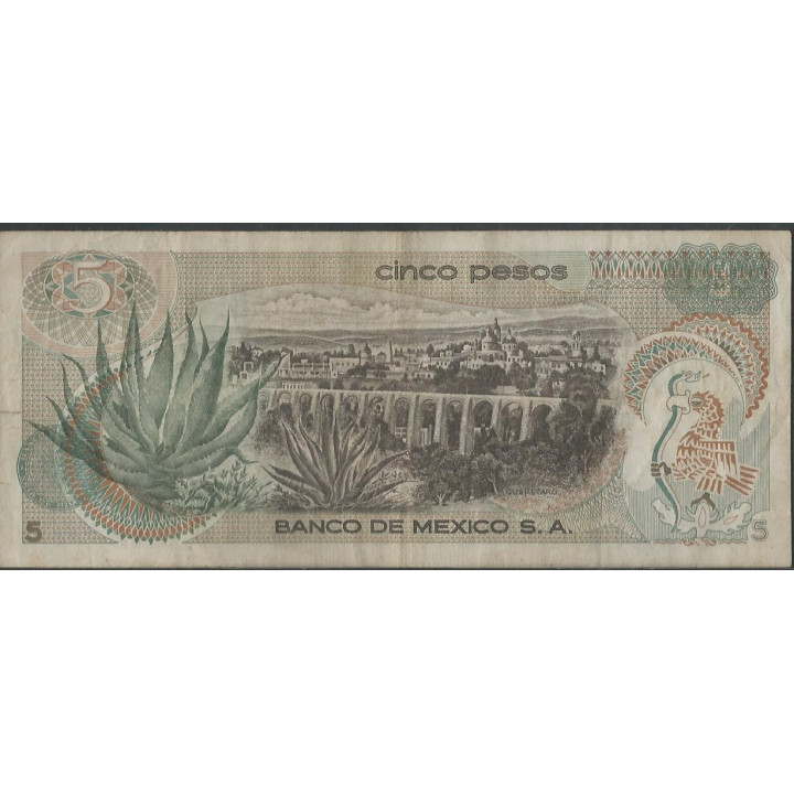 Mexico 5 Pesos 27 Jun 1972 Serie 1AQ P62c reverso