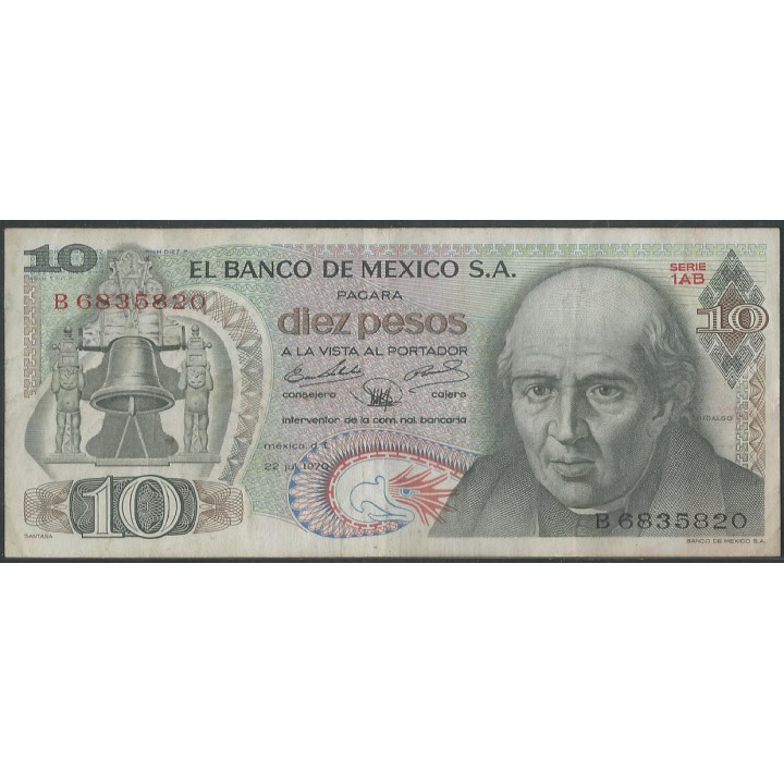 Mexico 10 Pesos 22 Jul 1970 Serie 1AB P63c