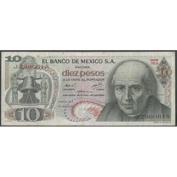 Mexico 10 Pesos 16 Oct 1974 Serie 1CJ P63g