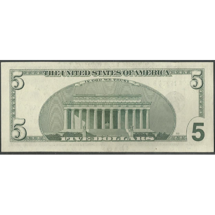 Estados Unidos 5 Dollars 1999 P505 reverso