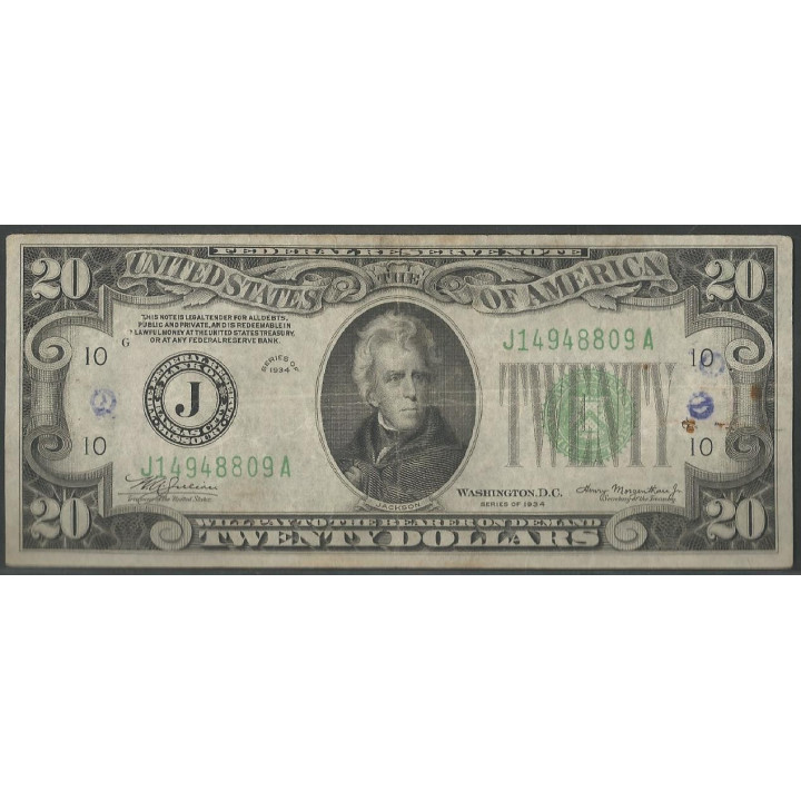 Estados Unidos 20 Dollars 1934 J P431D