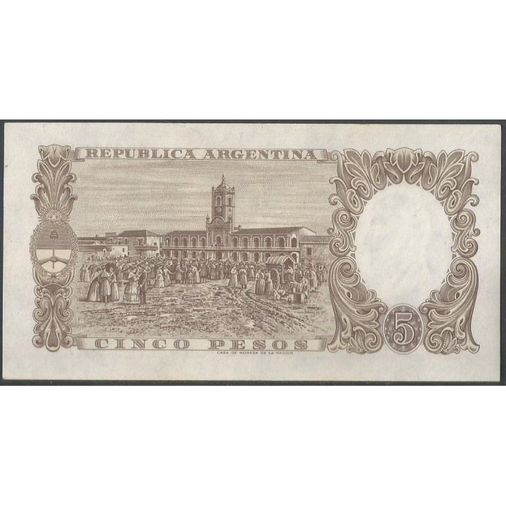 Argentina 5 Pesos ND1960-62 Serie A P275a reverso