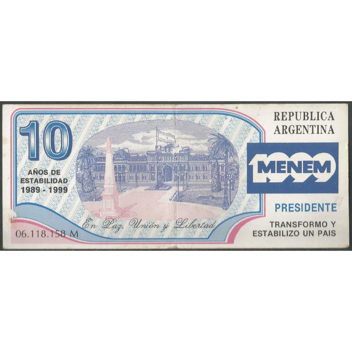 Argentina - Menem 10 Años 1999 reverso