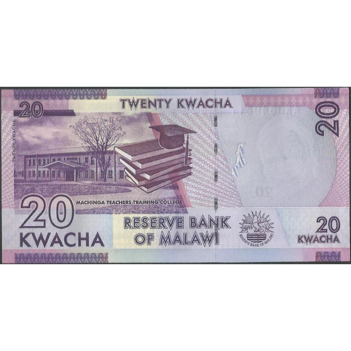 Malawi 20 Kwacha 1 Ene 2015 P63b reverso