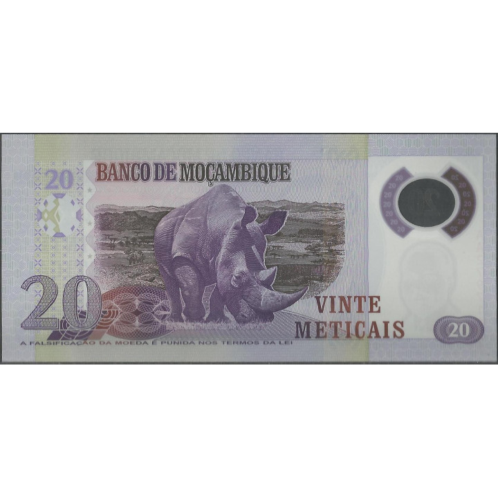 Mozambique 20 Meticais 16 Jun 2011 P149a reverso