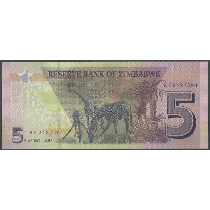 Zimbabwe 5 Dollars 2019 P102 reverso