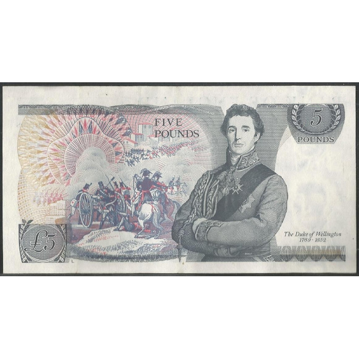 Inglaterra 5 Pounds ND1988-91 P378f reverso