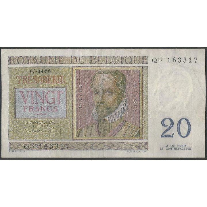 Belgica 20 Francs 3 Abr 1956 P132b