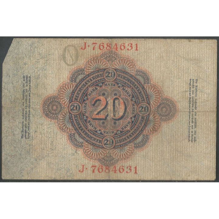 Alemania 20 Mark 19 Feb 1914 P46b reverso