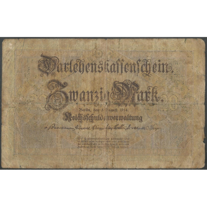 Alemania 20 Mark 5 Ago 1914 P48a reverso