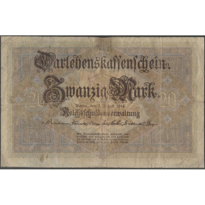 Alemania 20 Mark 5 Ago 1914 P48b reverso