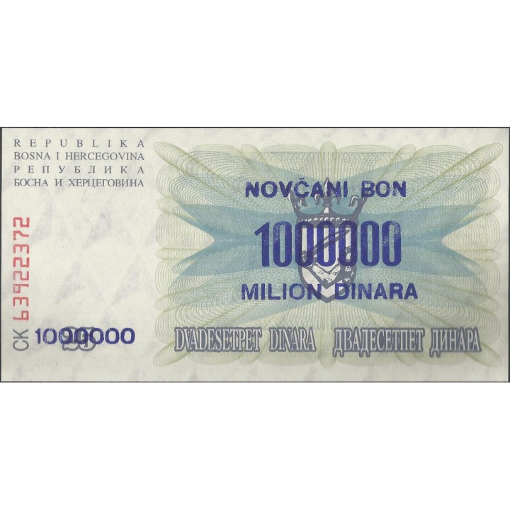 Bosnia & Herzegovina 1.000.000 Dinara 1 Sep 1993 P35a reverso