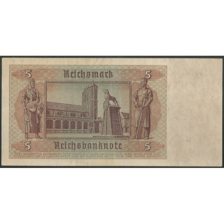 Alemania 3° Reich 5 Reichsmark 1 Ago 1942 P186b reverso