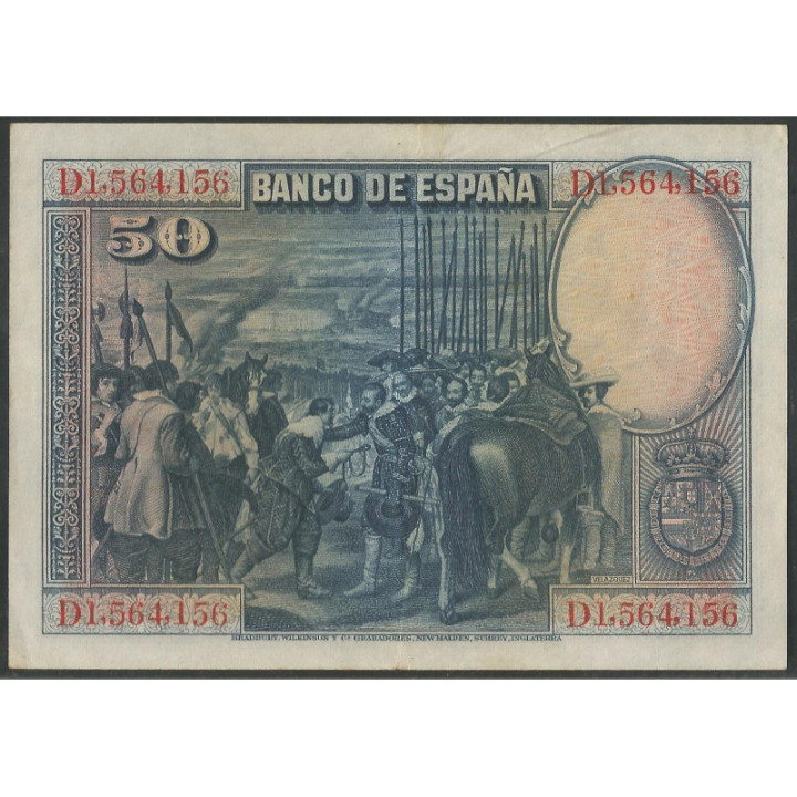 España 50 Pesetas 15 Ago 1928 P75b reverso