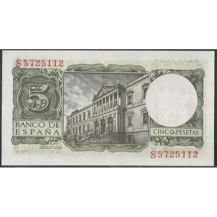 España 5 Pesetas 22 Jul 1954 P146a reverso