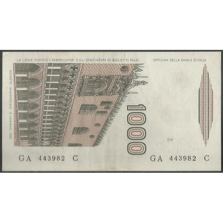 Italia 1.000 Liras 6 Ene 1982 P109a reverso
