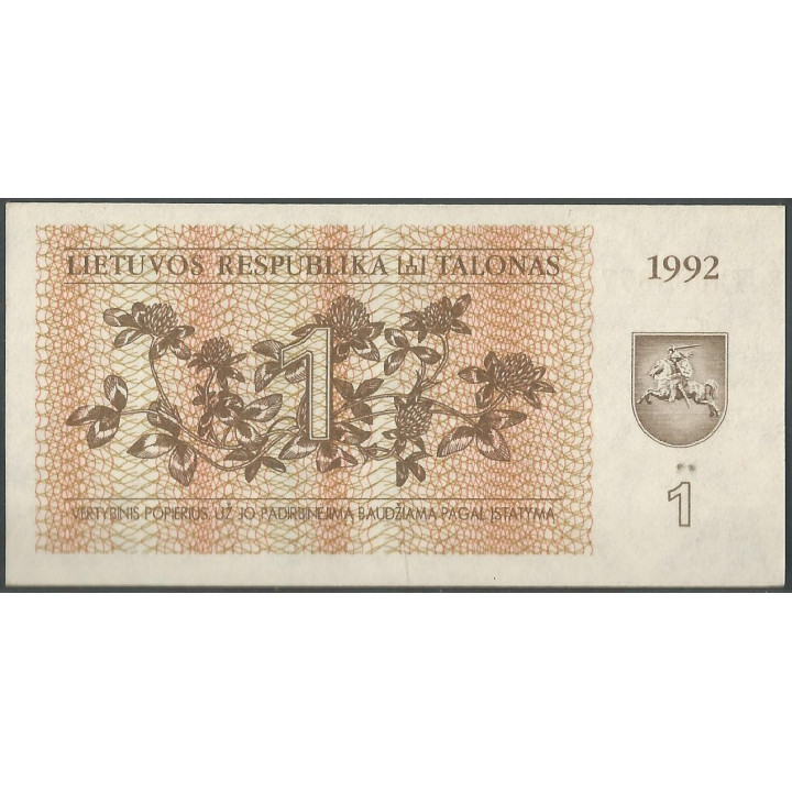 Lituania 1 Talona 1992 P39 reverso