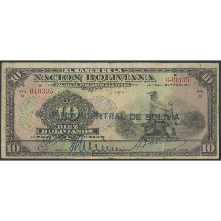 Bolivia 10 Bolivianos ND1929 Serie D P114a