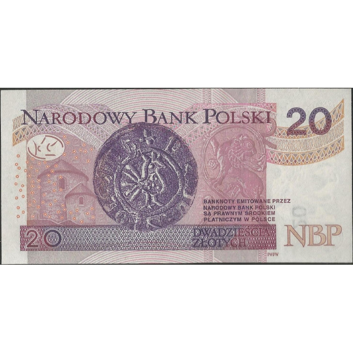 Polonia 20 Zlotych 15 Sep 2016 P174b reverso