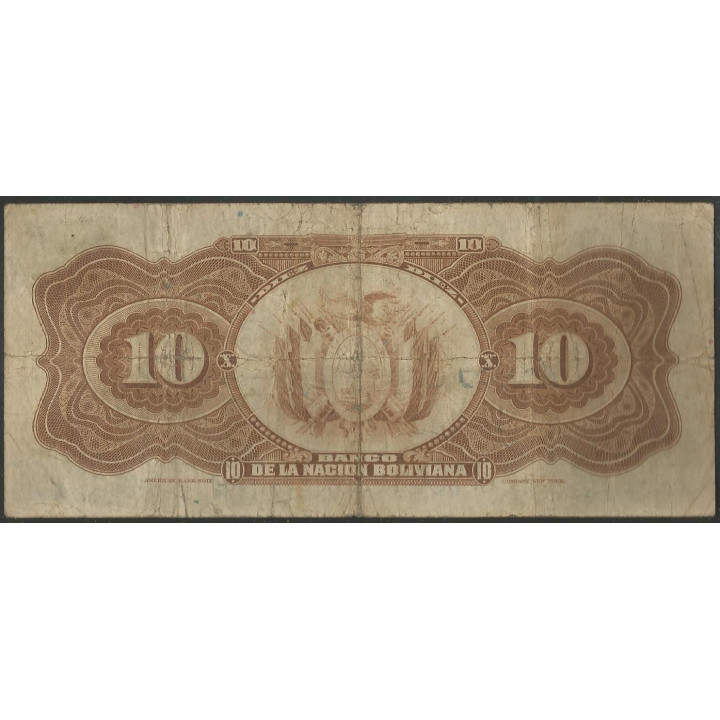 Bolivia 10 Bolivianos ND1929 Serie D P114a reverso