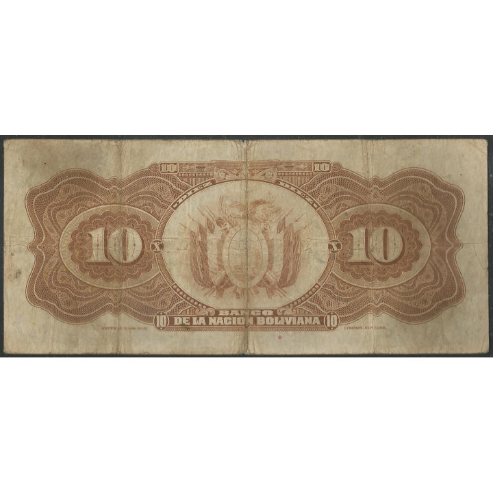 Bolivia 10 Bolivianos ND1929 Serie C P114a reverso