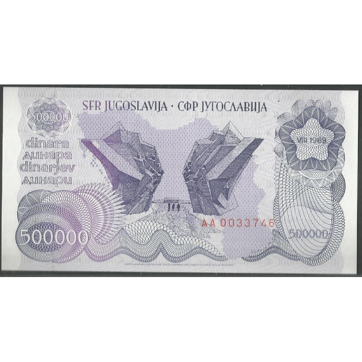 Yugoeslavia 500.000 Dinara Ago 1989 P98a reverso