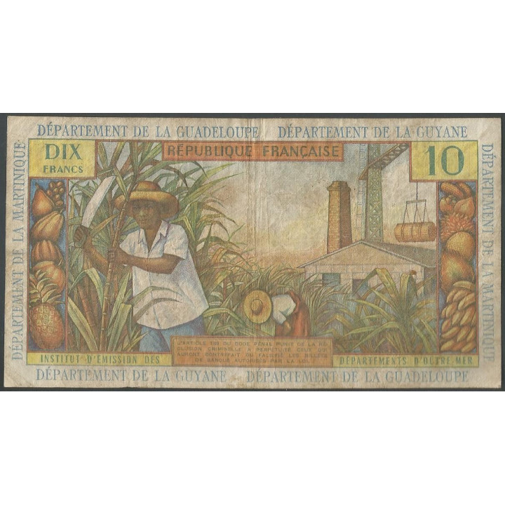 Antillas Francesas 10 Francs ND1964 Firma 1 P8a reverso
