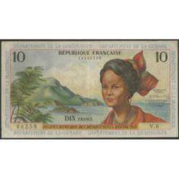Antillas Francesas 10 Francs ND1964 Firma 2 P8b