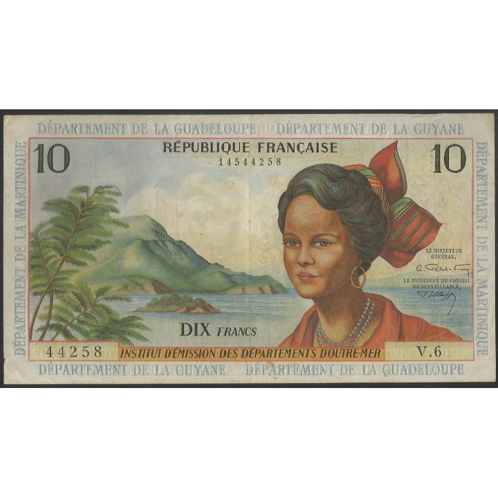 Antillas Francesas 10 Francs ND1964 Firma 2 P8b