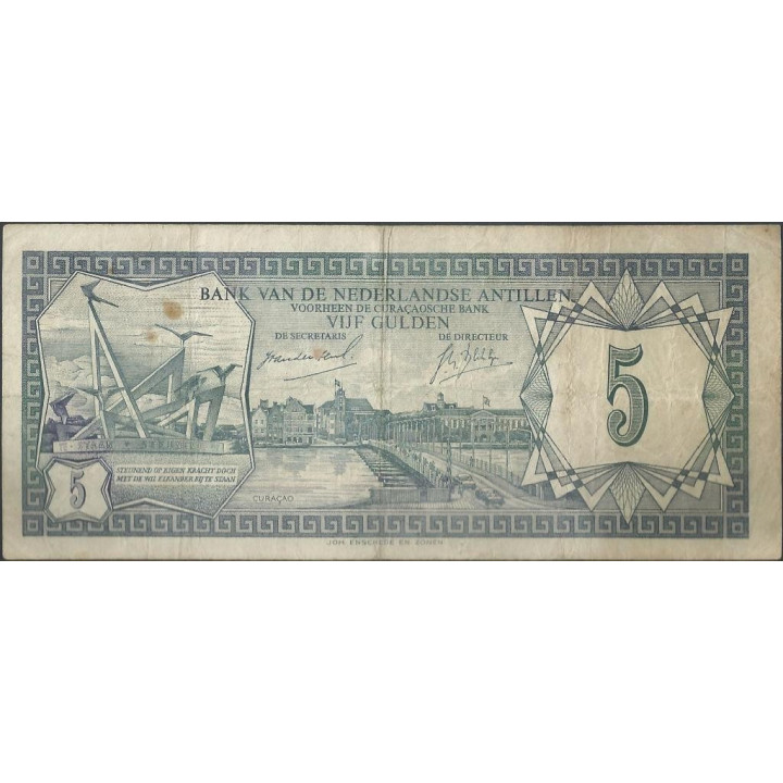Antillas Holandesas 5 Gulden 28 Ago 1967 P8a reverso