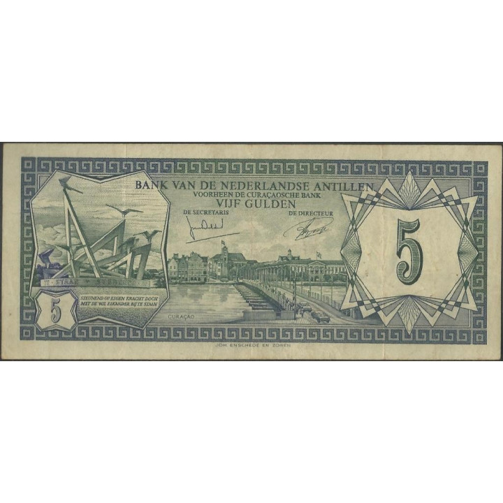 Antillas Holandesas 5 Gulden 1 Jun 1972 P8b reverso