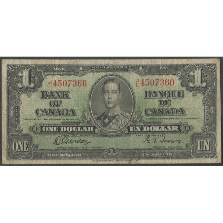 Canada 1 Dollar 2 Ene 1937 P58c