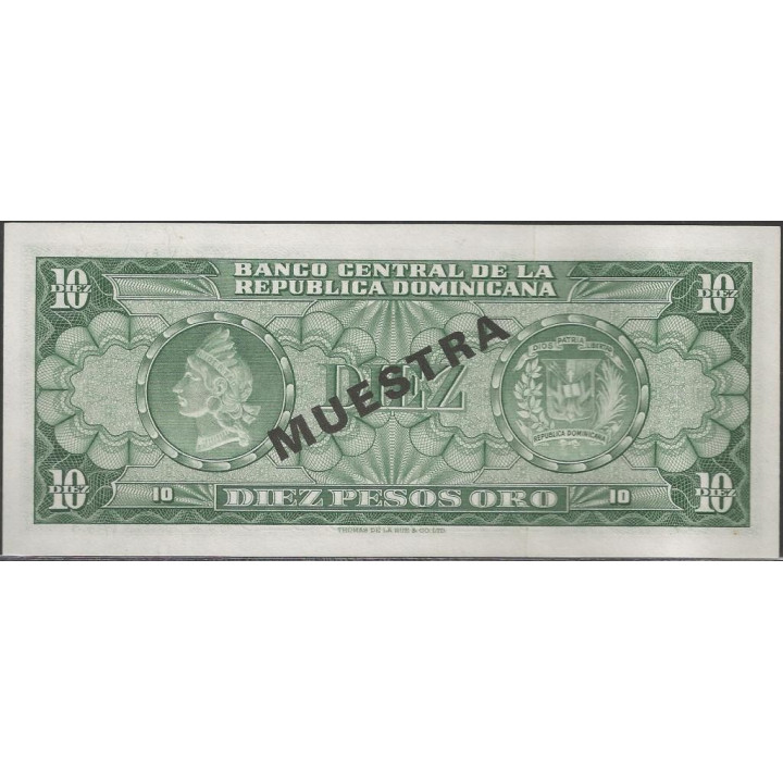 Rep. Dominicana 10 Pesos ND1974 P101s Muestra reverso
