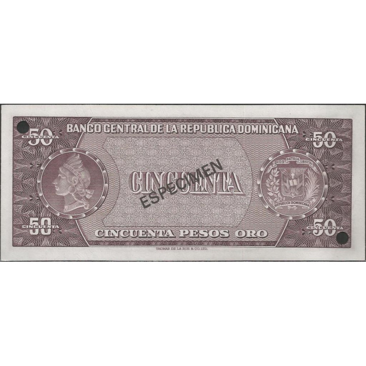 Rep. Dominicana 50 Pesos ND1974 P103s Especimen reverso