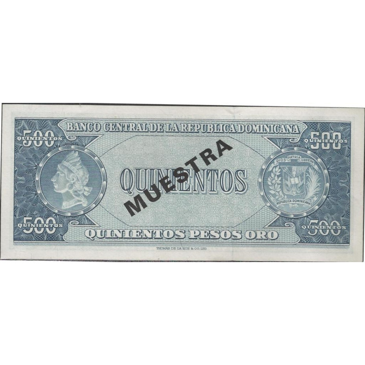 Rep. Dominicana 500 Pesos ND1974 P105s1 Muestra reverso